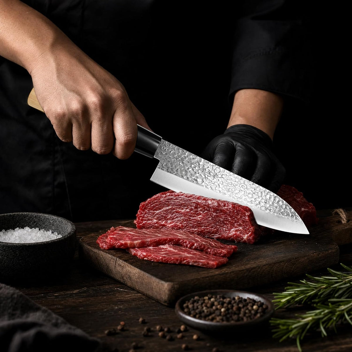 6.3 Inch Deba Knife, Made in Japan, Right-Handed Single Bevel Fish Butcher Knife, High Carbon Stainless Steel with Hammered Finish, Natural Wood Handle for Fish Filleting