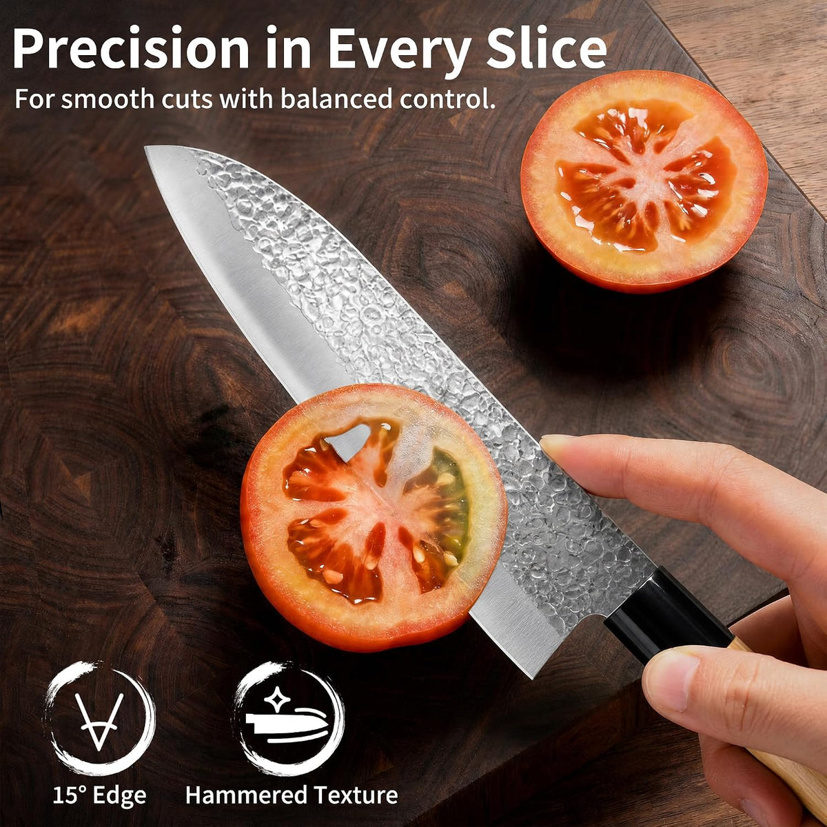 6.3 Inch Deba Knife, Made in Japan, Right-Handed Single Bevel Fish Butcher Knife, High Carbon Stainless Steel with Hammered Finish, Natural Wood Handle for Fish Filleting