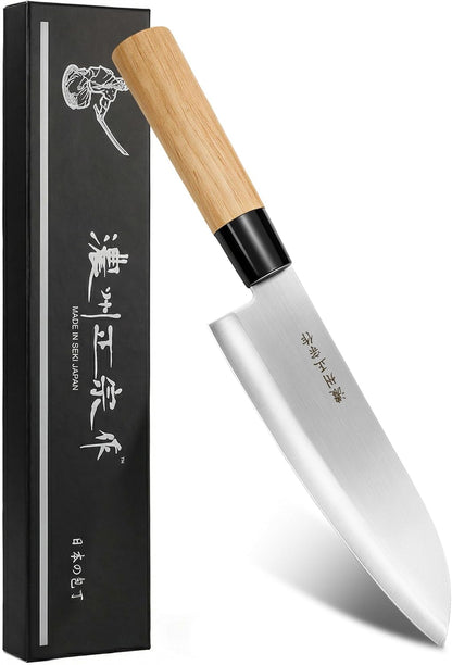 6.3 Inch Deba Knife, Made in Japan, Right-Handed Single Bevel Fish Butcher Knife, High Carbon Stainless Steel with Hammered Finish, Natural Wood Handle for Fish Filleting