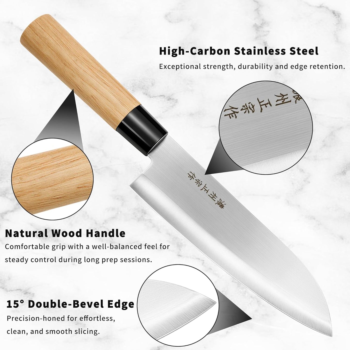 6.3 Inch Deba Knife, Made in Japan, Right-Handed Single Bevel Fish Butcher Knife, High Carbon Stainless Steel with Hammered Finish, Natural Wood Handle for Fish Filleting