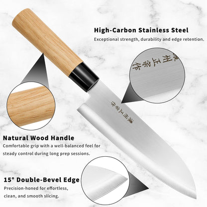 6.3 Inch Deba Knife, Made in Japan, Right-Handed Single Bevel Fish Butcher Knife, High Carbon Stainless Steel with Hammered Finish, Natural Wood Handle for Fish Filleting