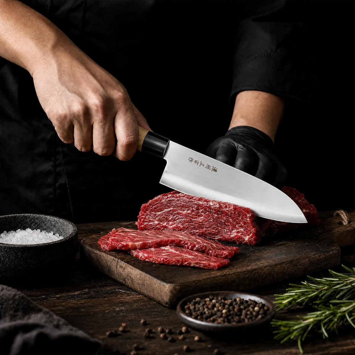 6.3 Inch Deba Knife, Made in Japan, Right-Handed Single Bevel Fish Butcher Knife, High Carbon Stainless Steel with Hammered Finish, Natural Wood Handle for Fish Filleting