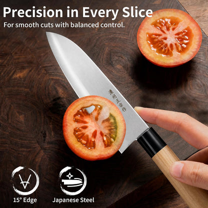 6.3 Inch Deba Knife, Made in Japan, Right-Handed Single Bevel Fish Butcher Knife, High Carbon Stainless Steel with Hammered Finish, Natural Wood Handle for Fish Filleting