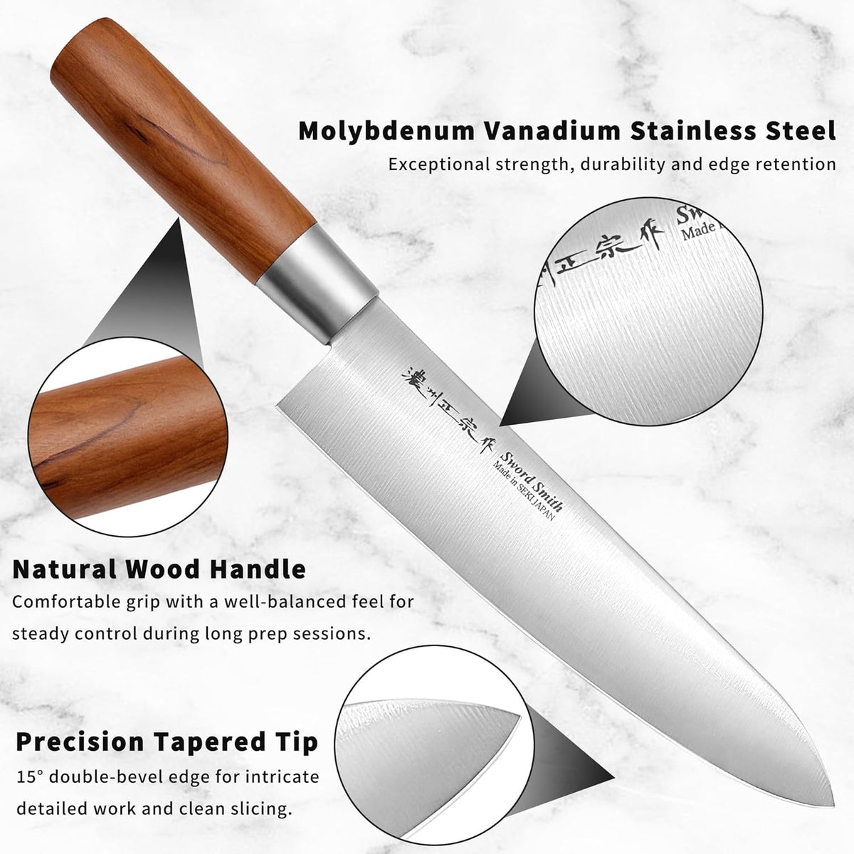 6.3 Inch Deba Knife, Made in Japan, Right-Handed Single Bevel Fish Butcher Knife, High Carbon Stainless Steel with Hammered Finish, Natural Wood Handle for Fish Filleting