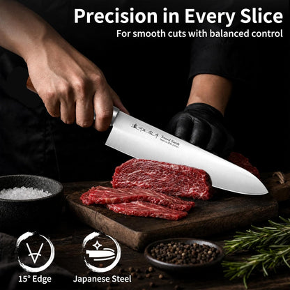 6.3 Inch Deba Knife, Made in Japan, Right-Handed Single Bevel Fish Butcher Knife, High Carbon Stainless Steel with Hammered Finish, Natural Wood Handle for Fish Filleting