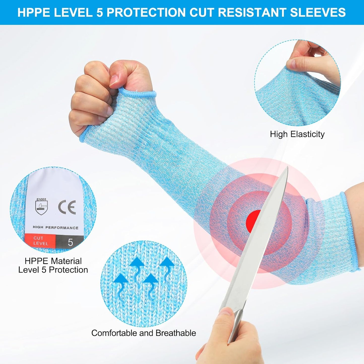 Cut Resistant Sleeve, Arm Safety Protectors Sleeves with Thumb Hole Level 5 Protection Forearm Guard Sleeves