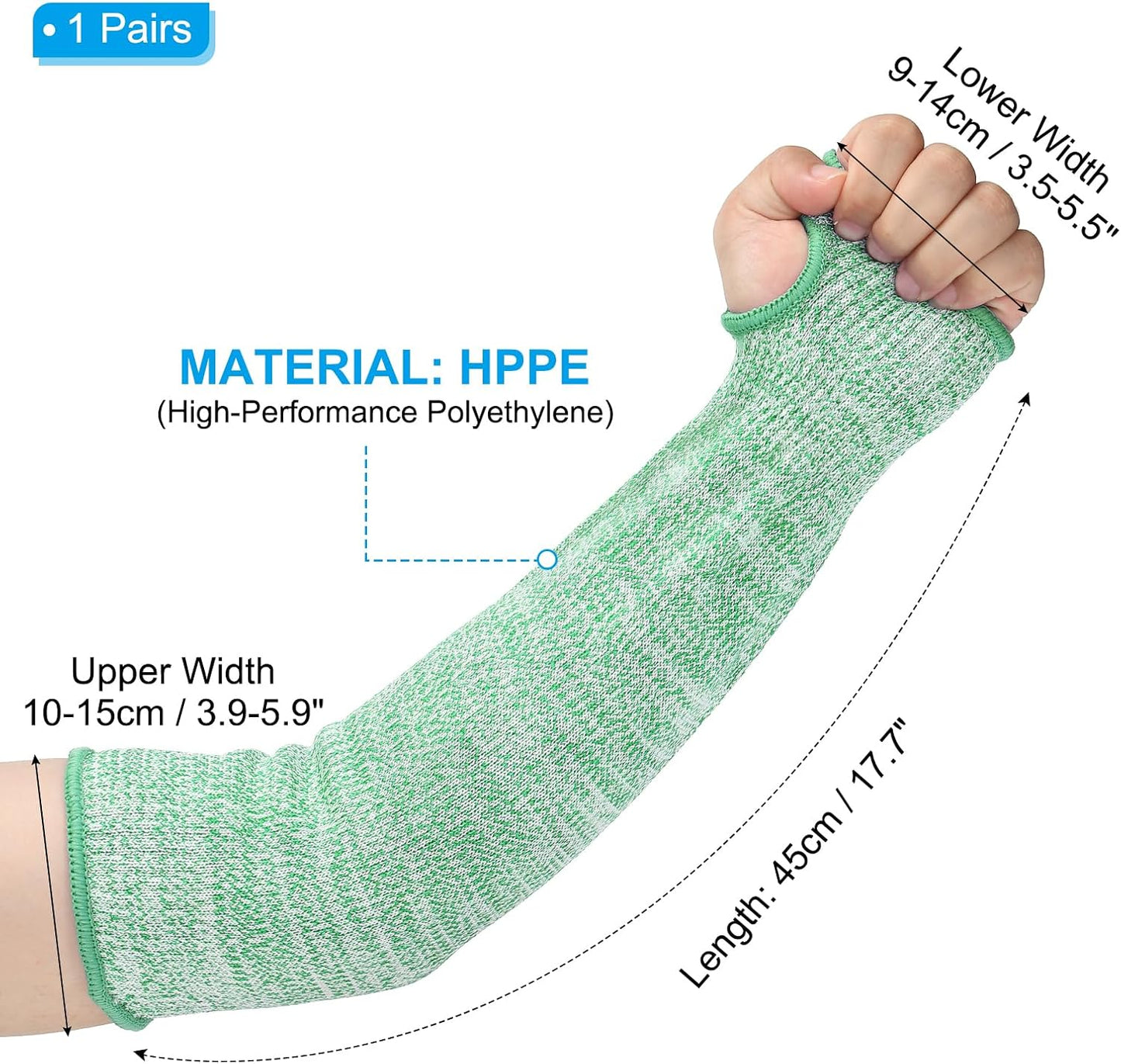 Cut Resistant Sleeve, Arm Safety Protectors Sleeves with Thumb Hole Level 5 Protection Forearm Guard Sleeves