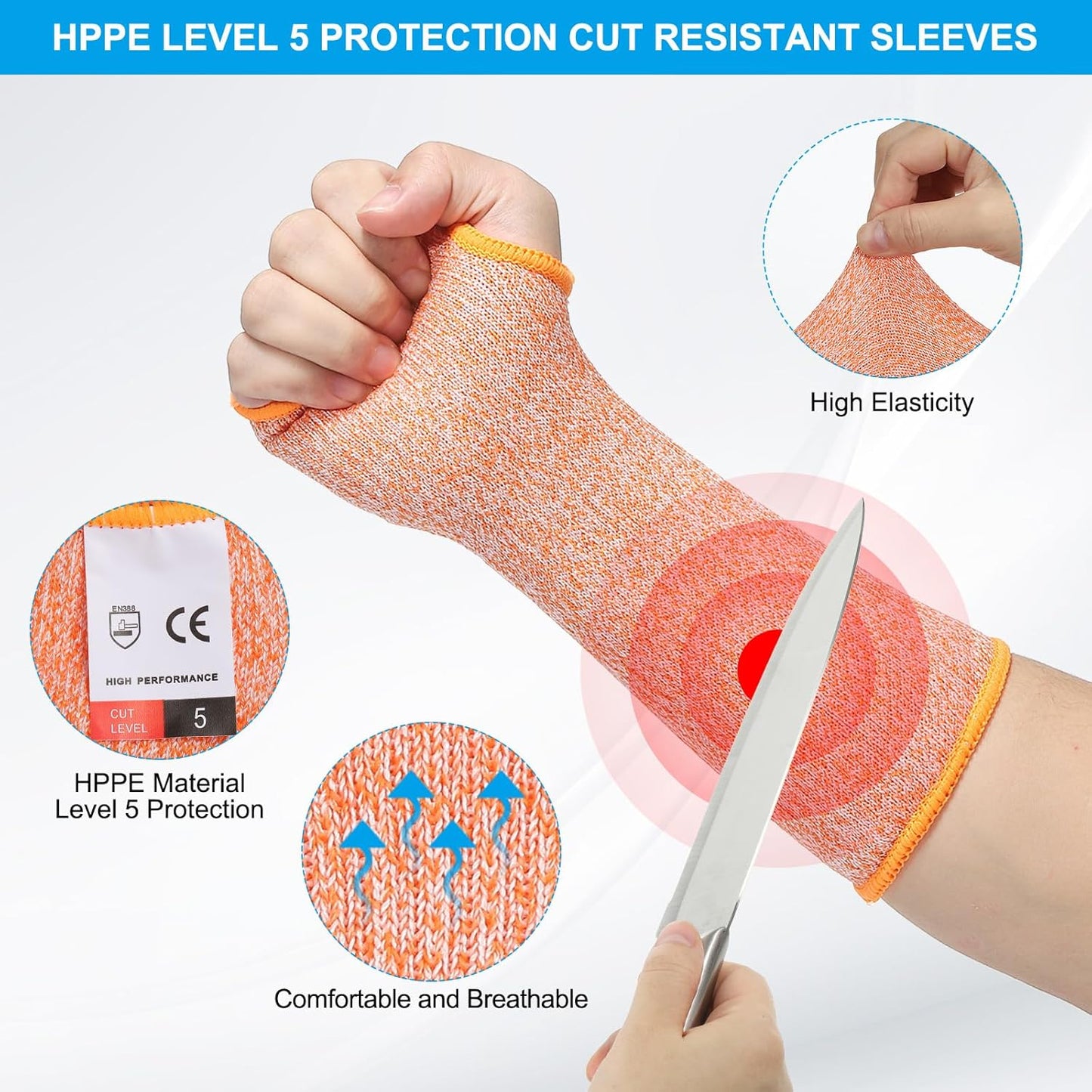 Cut Resistant Sleeve, Arm Safety Protectors Sleeves with Thumb Hole Level 5 Protection Forearm Guard Sleeves