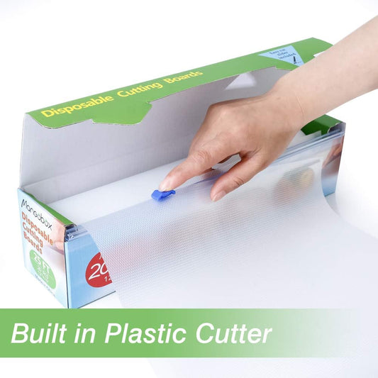 Disposable Plastic Cutting Board Large Cutting Mats for Kitchen, Outdoor Camping, BBQ, RV,Traveling,totally Food Safety With Easy Cut Slider Included,12In x 25Ft Clear