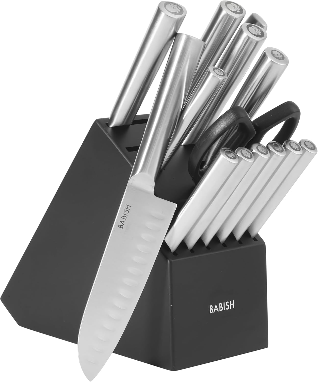 High-Carbon 1.4116 German Steel 15 Piece Full Tang Forged Cutlery Kitchen Knife Block Set - Black