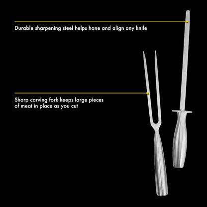 High-Carbon 1.4116 German Steel 15 Piece Full Tang Forged Cutlery Kitchen Knife Block Set - Black