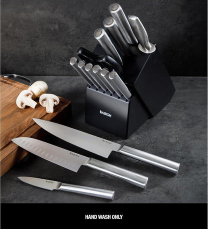 High-Carbon 1.4116 German Steel 15 Piece Full Tang Forged Cutlery Kitchen Knife Block Set - Black