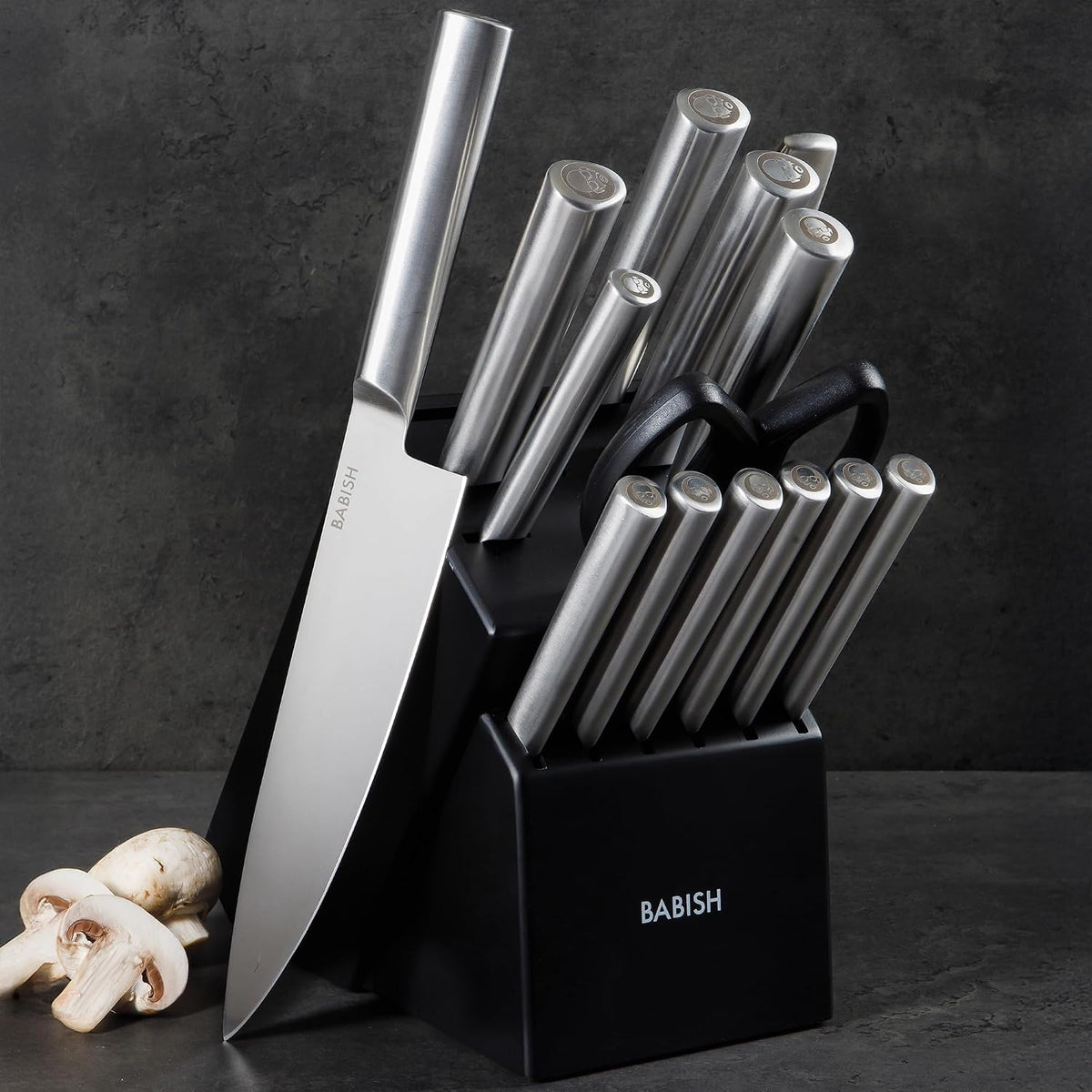 High-Carbon 1.4116 German Steel 15 Piece Full Tang Forged Cutlery Kitchen Knife Block Set - Black