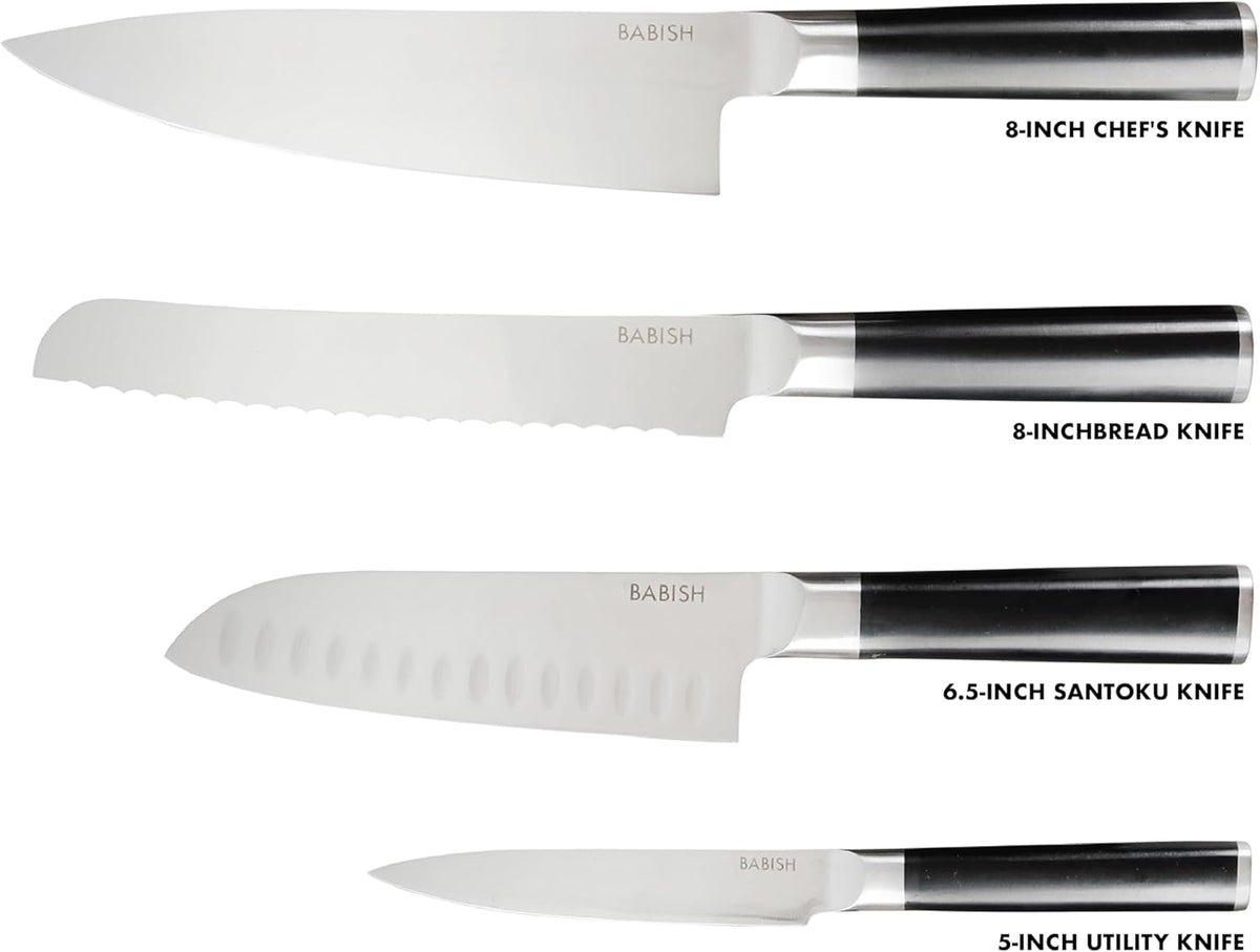 High-Carbon 1.4116 German Steel 15 Piece Full Tang Forged Cutlery Kitchen Knife Block Set - Black