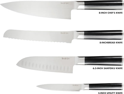 High-Carbon 1.4116 German Steel 15 Piece Full Tang Forged Cutlery Kitchen Knife Block Set - Black