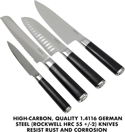 High-Carbon 1.4116 German Steel 15 Piece Full Tang Forged Cutlery Kitchen Knife Block Set - Black