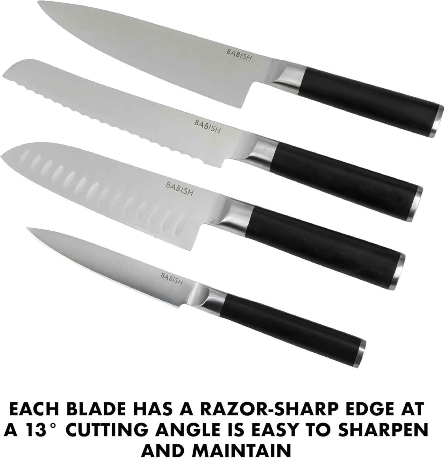 High-Carbon 1.4116 German Steel 15 Piece Full Tang Forged Cutlery Kitchen Knife Block Set - Black
