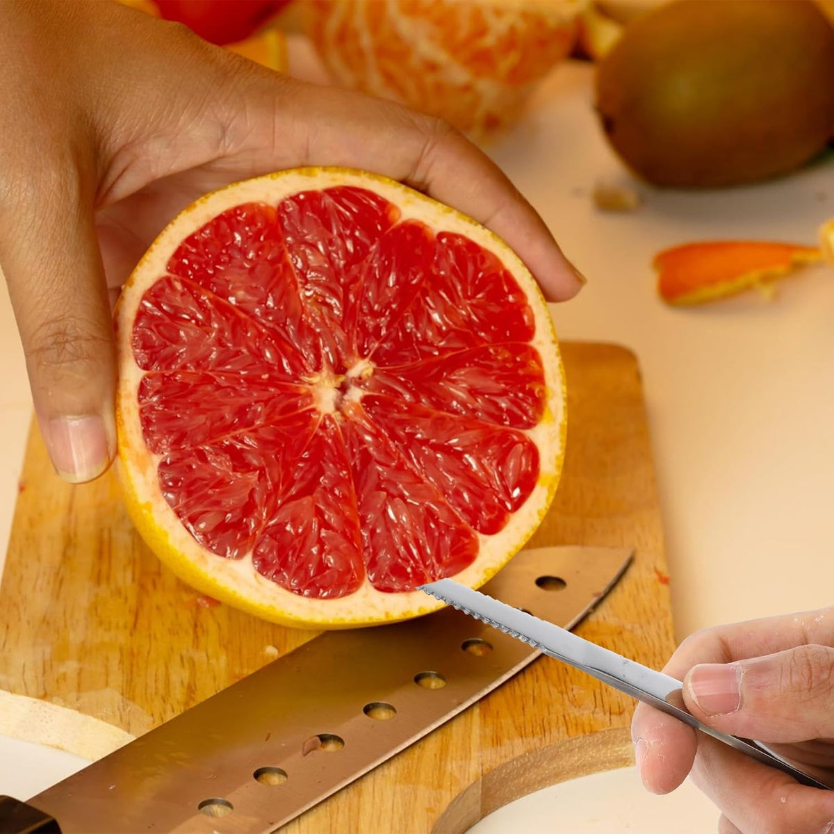 Grapefruit Spoons 3 Set, 2 Stainless Steel Grapefruit Spoons with Serrated Edge and 1 Grapefruits Knife, Kiwi Knife Fruit Knives Dessert Spoon Grapefruits Utensil Tool for Berry Lemon Salads Pitaya