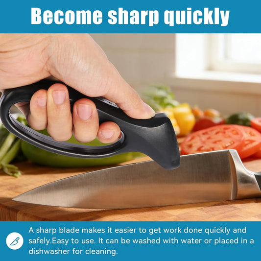 2pc Black Knife Sharpener - Afilador de Cuchillos, Ergonomic Comfort Handle, Compact & Easy to Use, Professional Hone for Restoring Straight Edges (Kitchen/Pocket Knives)