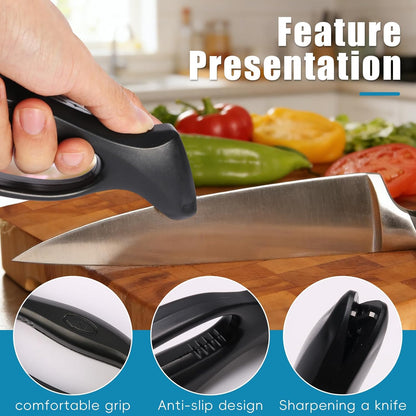 2pc Black Knife Sharpener - Afilador de Cuchillos, Ergonomic Comfort Handle, Compact & Easy to Use, Professional Hone for Restoring Straight Edges (Kitchen/Pocket Knives)