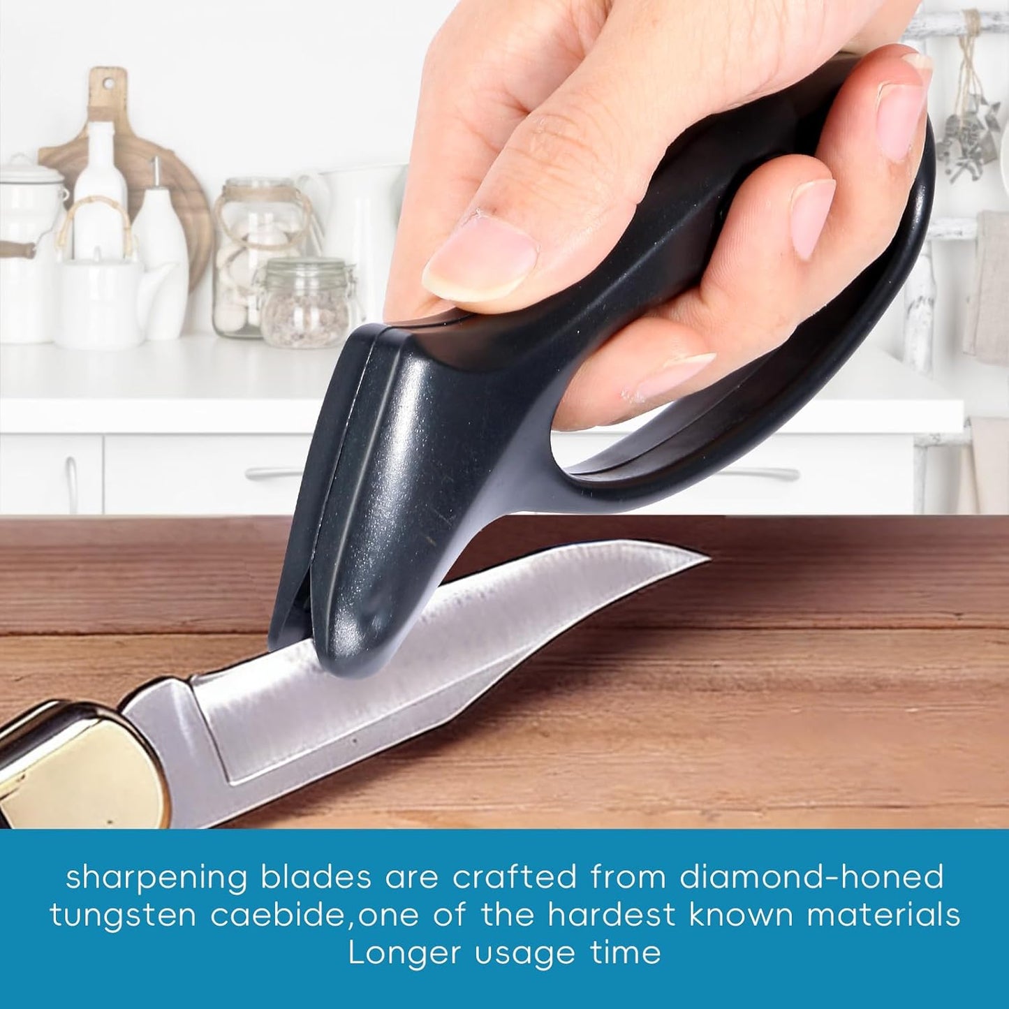 2pc Black Knife Sharpener - Afilador de Cuchillos, Ergonomic Comfort Handle, Compact & Easy to Use, Professional Hone for Restoring Straight Edges (Kitchen/Pocket Knives)