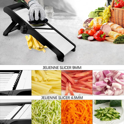 Mandoline Slicer for Kitchen, Mandolin and Julienne for Vegetables | Stainless Steel Mandoline Slicer for Onion, Cucumber, Cabbage, Potato and Carrot Vegetable Slicer with Cut-Resistant Gloves