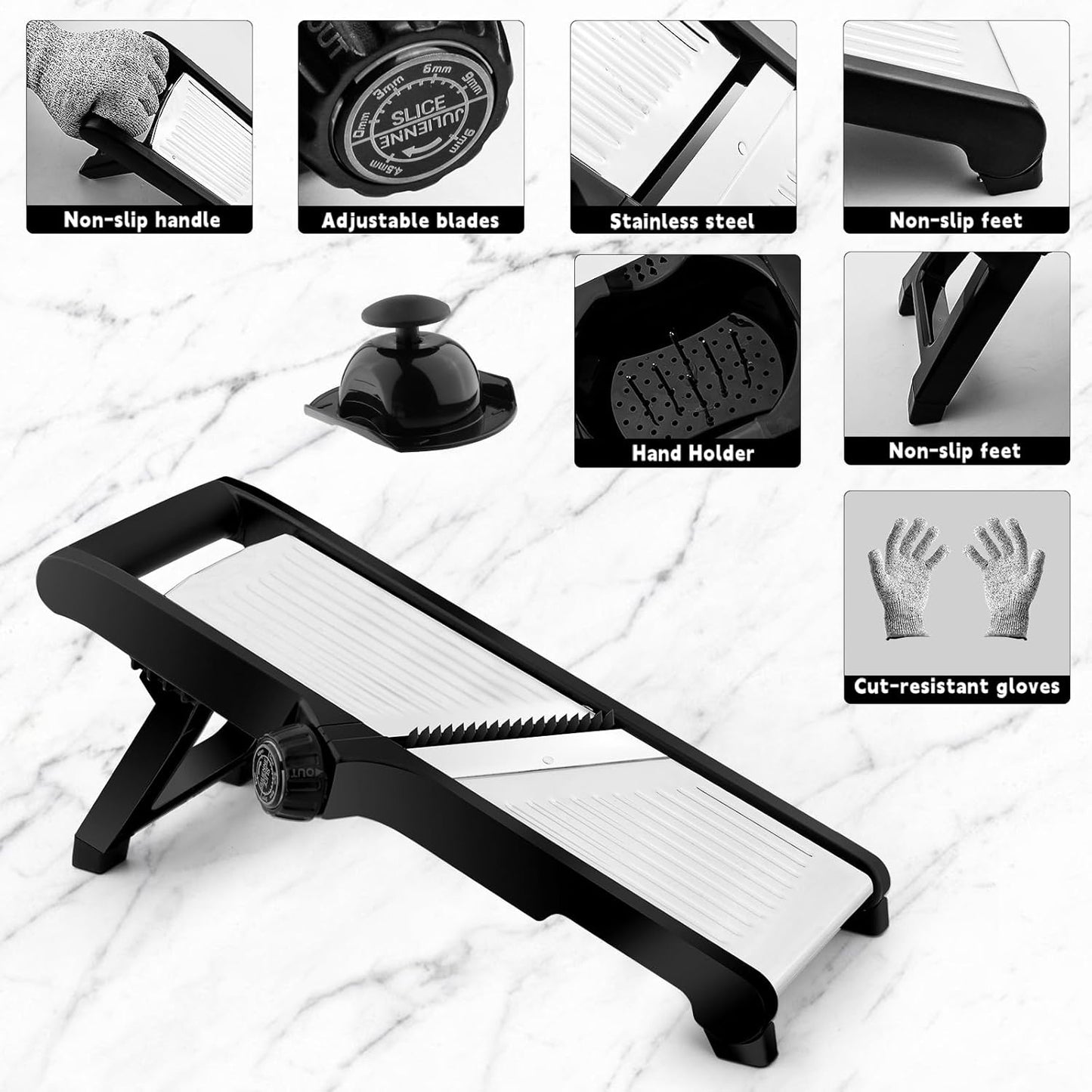 Mandoline Slicer for Kitchen, Mandolin and Julienne for Vegetables | Stainless Steel Mandoline Slicer for Onion, Cucumber, Cabbage, Potato and Carrot Vegetable Slicer with Cut-Resistant Gloves