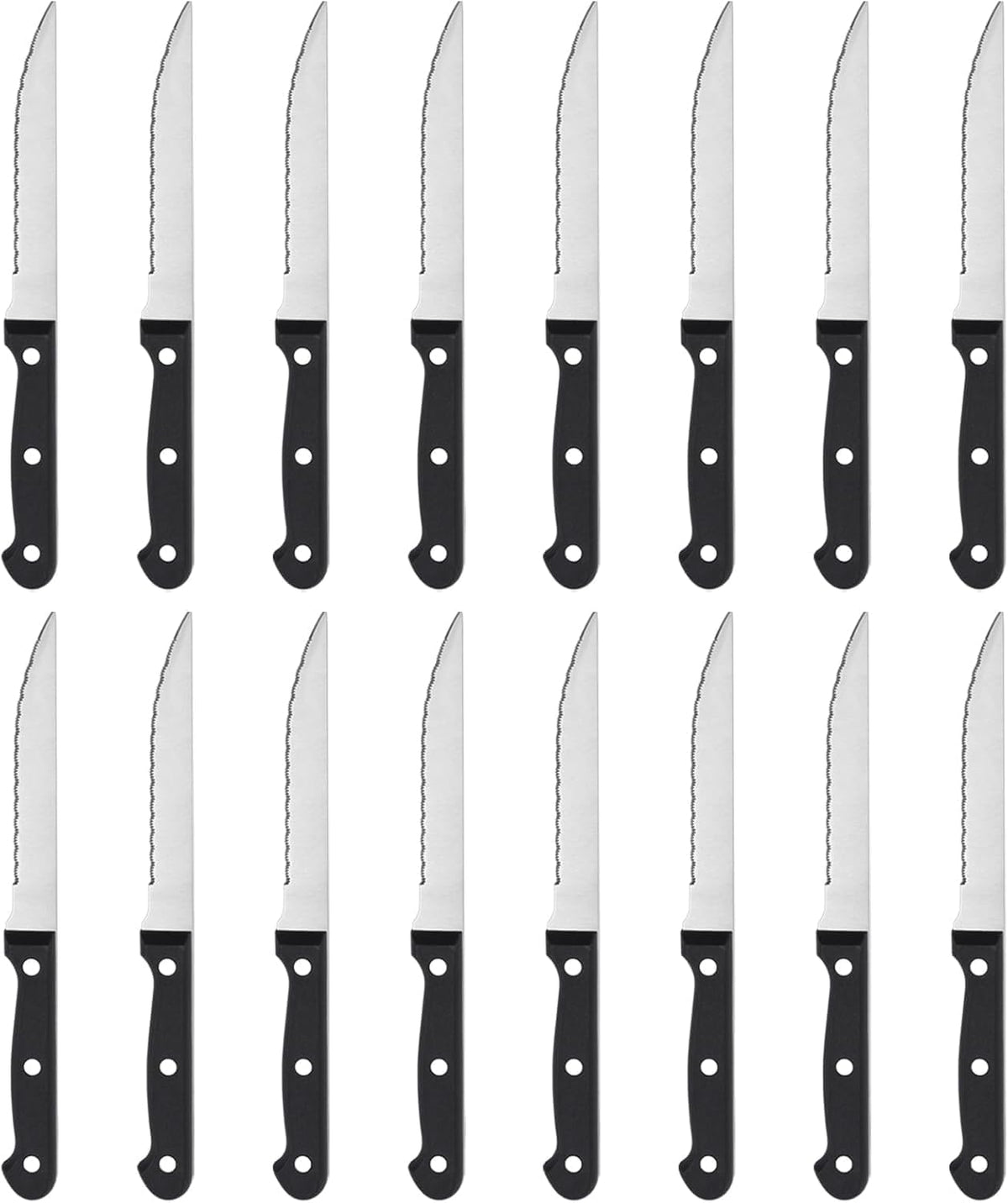 Steak Knives Set of 16 - Triple Rivet Steak Knife, Serrated Steak Knives, Stainless Steel Serrated Blades (4.5”), Sharp Knifes, Dinner Knives, Dishwasher Safe, Knives Set for Home, Restaurant