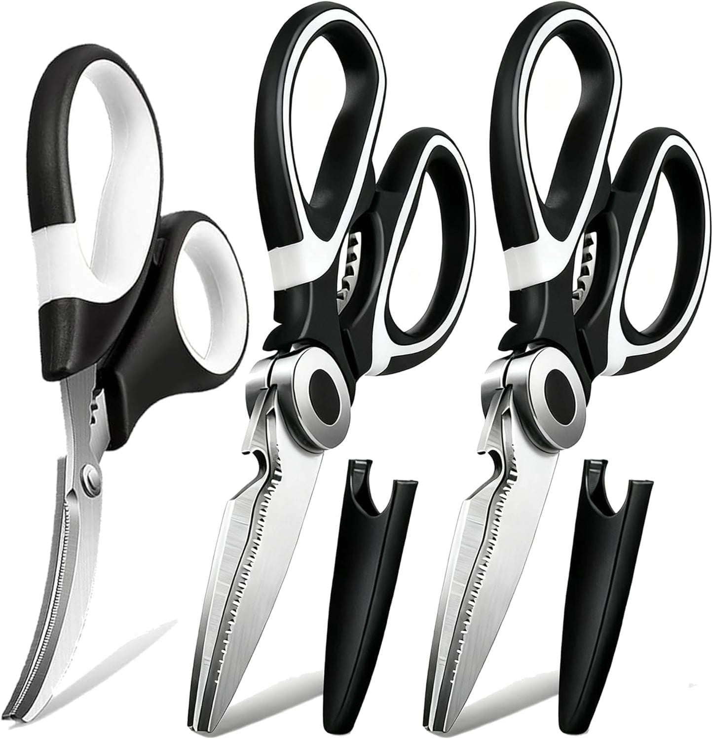3 Pack Kitchen Scissors & Seafood Scissors Set, Sharp Kitchen Shears | All Purpose Stainless Steel Heavy Duty for Poultry Food Dishwasher Safe with Protective Sheath Comfort-Grip