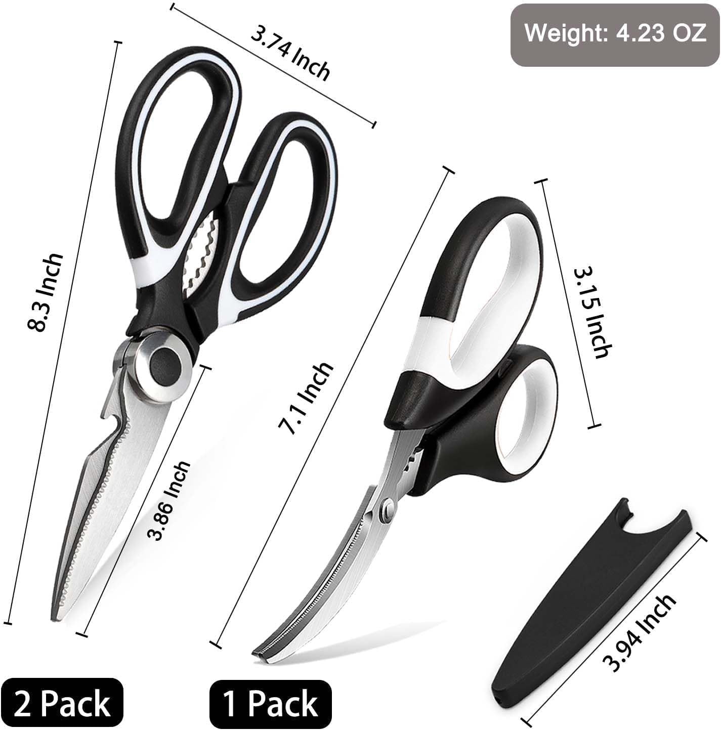 3 Pack Kitchen Scissors & Seafood Scissors Set, Sharp Kitchen Shears | All Purpose Stainless Steel Heavy Duty for Poultry Food Dishwasher Safe with Protective Sheath Comfort-Grip