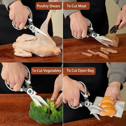 3 Pack Kitchen Scissors & Seafood Scissors Set, Sharp Kitchen Shears | All Purpose Stainless Steel Heavy Duty for Poultry Food Dishwasher Safe with Protective Sheath Comfort-Grip