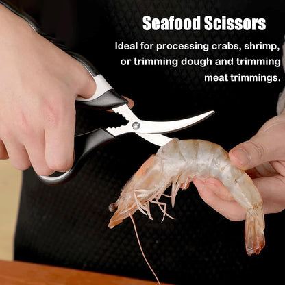 3 Pack Kitchen Scissors & Seafood Scissors Set, Sharp Kitchen Shears | All Purpose Stainless Steel Heavy Duty for Poultry Food Dishwasher Safe with Protective Sheath Comfort-Grip