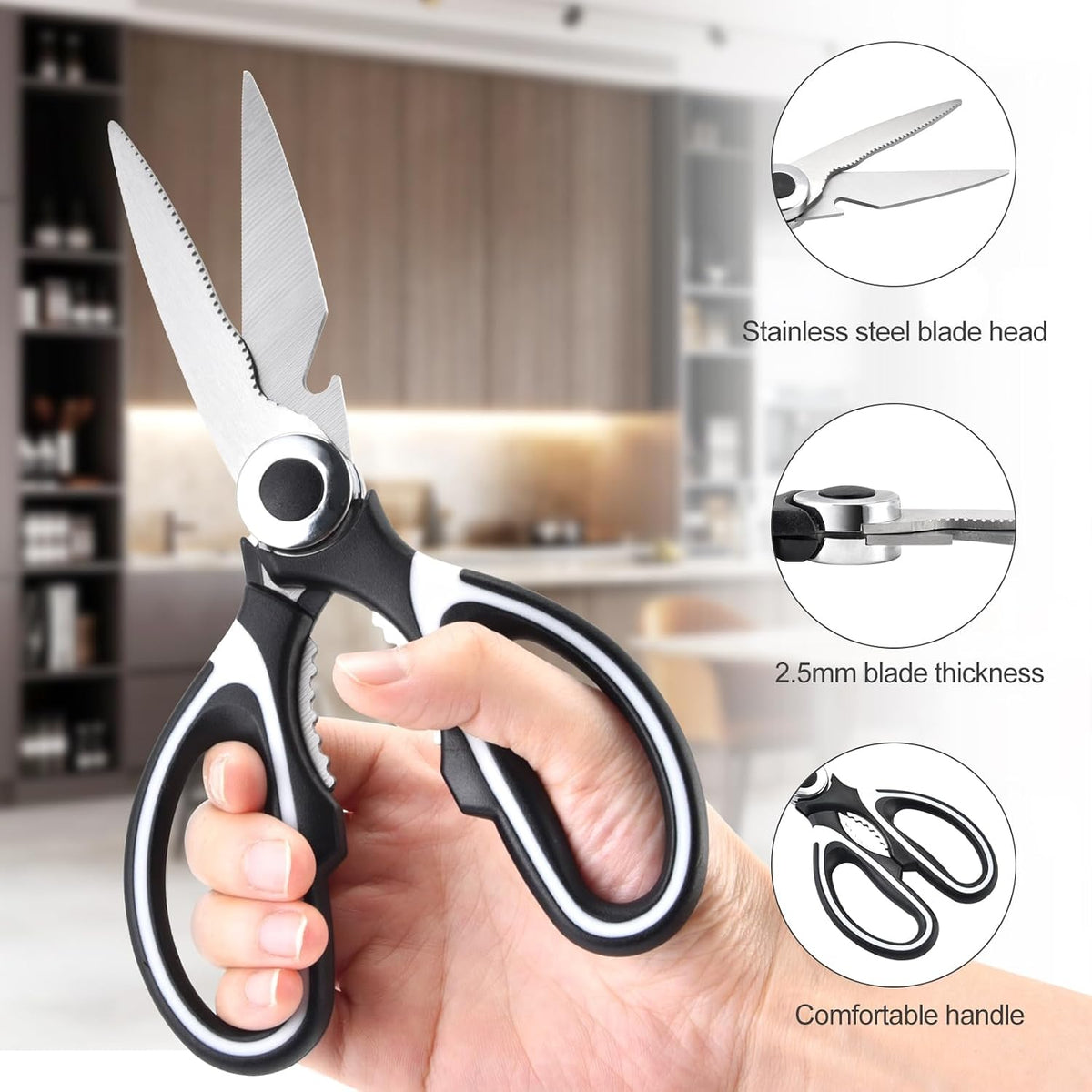 3 Pack Kitchen Scissors & Seafood Scissors Set, Sharp Kitchen Shears | All Purpose Stainless Steel Heavy Duty for Poultry Food Dishwasher Safe with Protective Sheath Comfort-Grip
