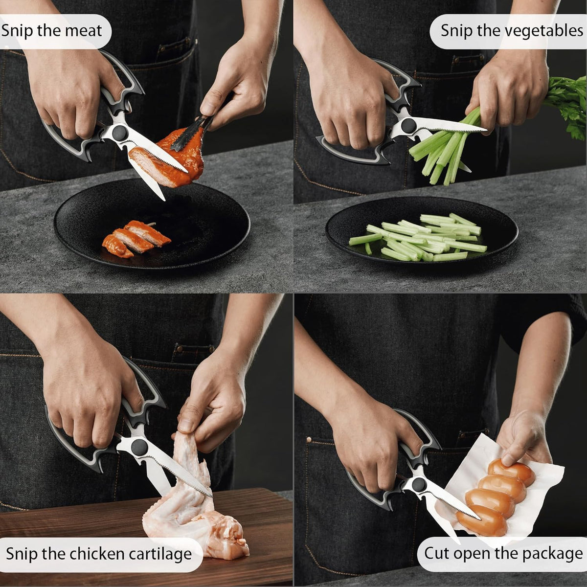3 Pack Kitchen Scissors & Seafood Scissors Set, Sharp Kitchen Shears | All Purpose Stainless Steel Heavy Duty for Poultry Food Dishwasher Safe with Protective Sheath Comfort-Grip