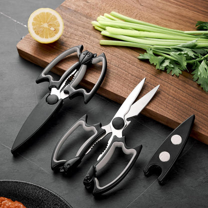 3 Pack Kitchen Scissors & Seafood Scissors Set, Sharp Kitchen Shears | All Purpose Stainless Steel Heavy Duty for Poultry Food Dishwasher Safe with Protective Sheath Comfort-Grip