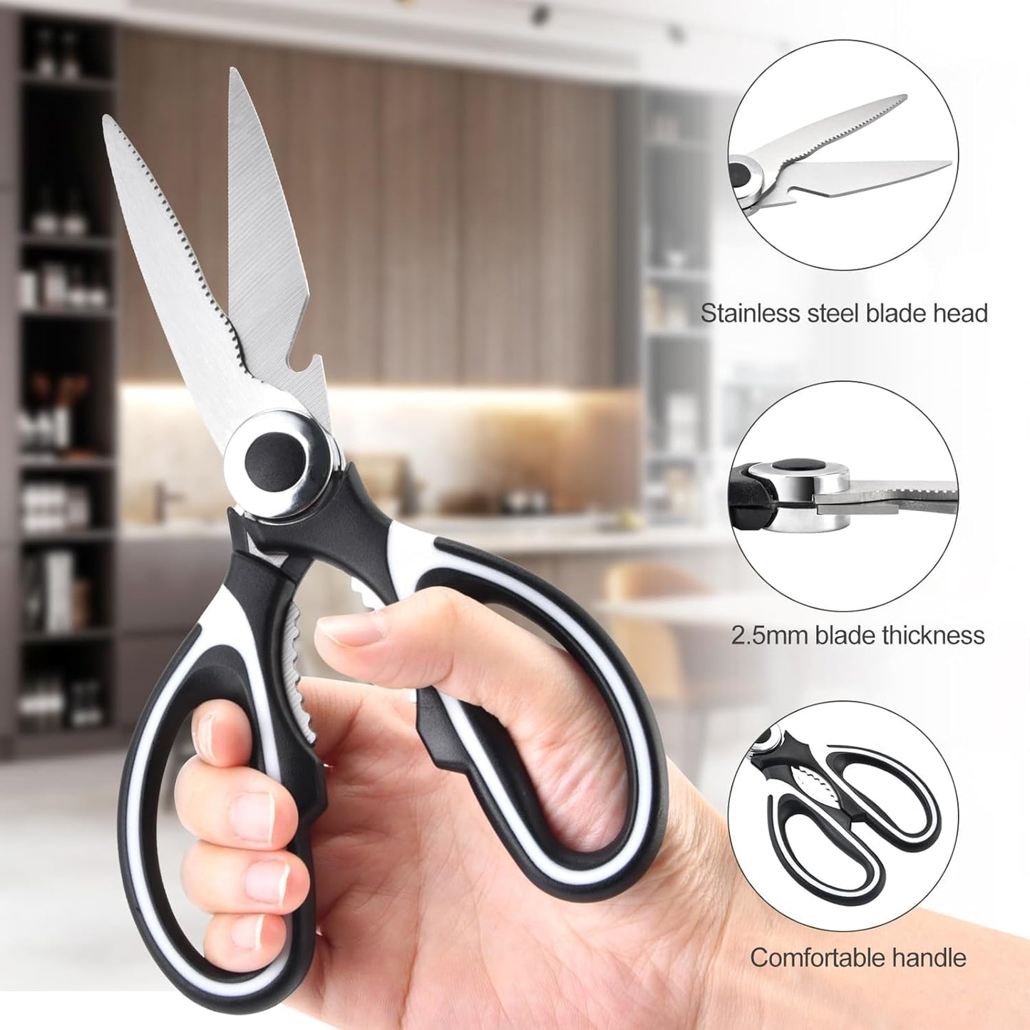 3 Pack Kitchen Scissors & Seafood Scissors Set, Sharp Kitchen Shears | All Purpose Stainless Steel Heavy Duty for Poultry Food Dishwasher Safe with Protective Sheath Comfort-Grip