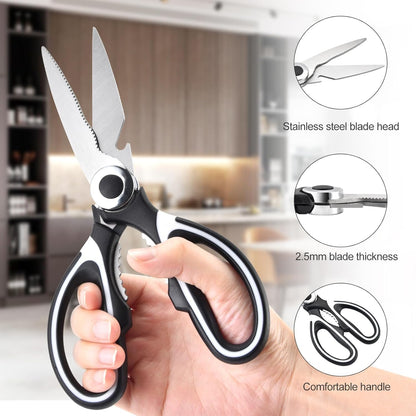 3 Pack Kitchen Scissors & Seafood Scissors Set, Sharp Kitchen Shears | All Purpose Stainless Steel Heavy Duty for Poultry Food Dishwasher Safe with Protective Sheath Comfort-Grip