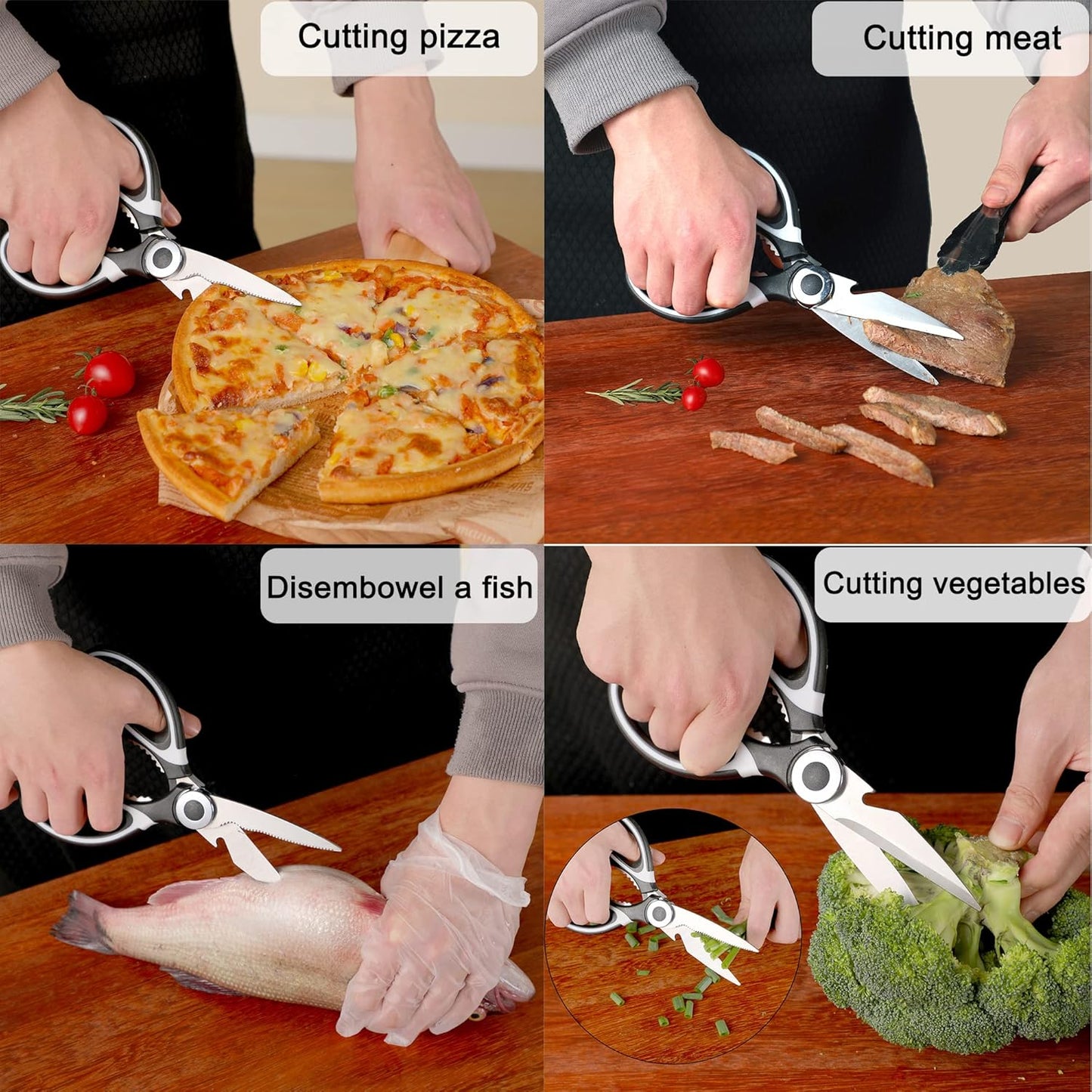 3 Pack Kitchen Scissors & Seafood Scissors Set, Sharp Kitchen Shears | All Purpose Stainless Steel Heavy Duty for Poultry Food Dishwasher Safe with Protective Sheath Comfort-Grip