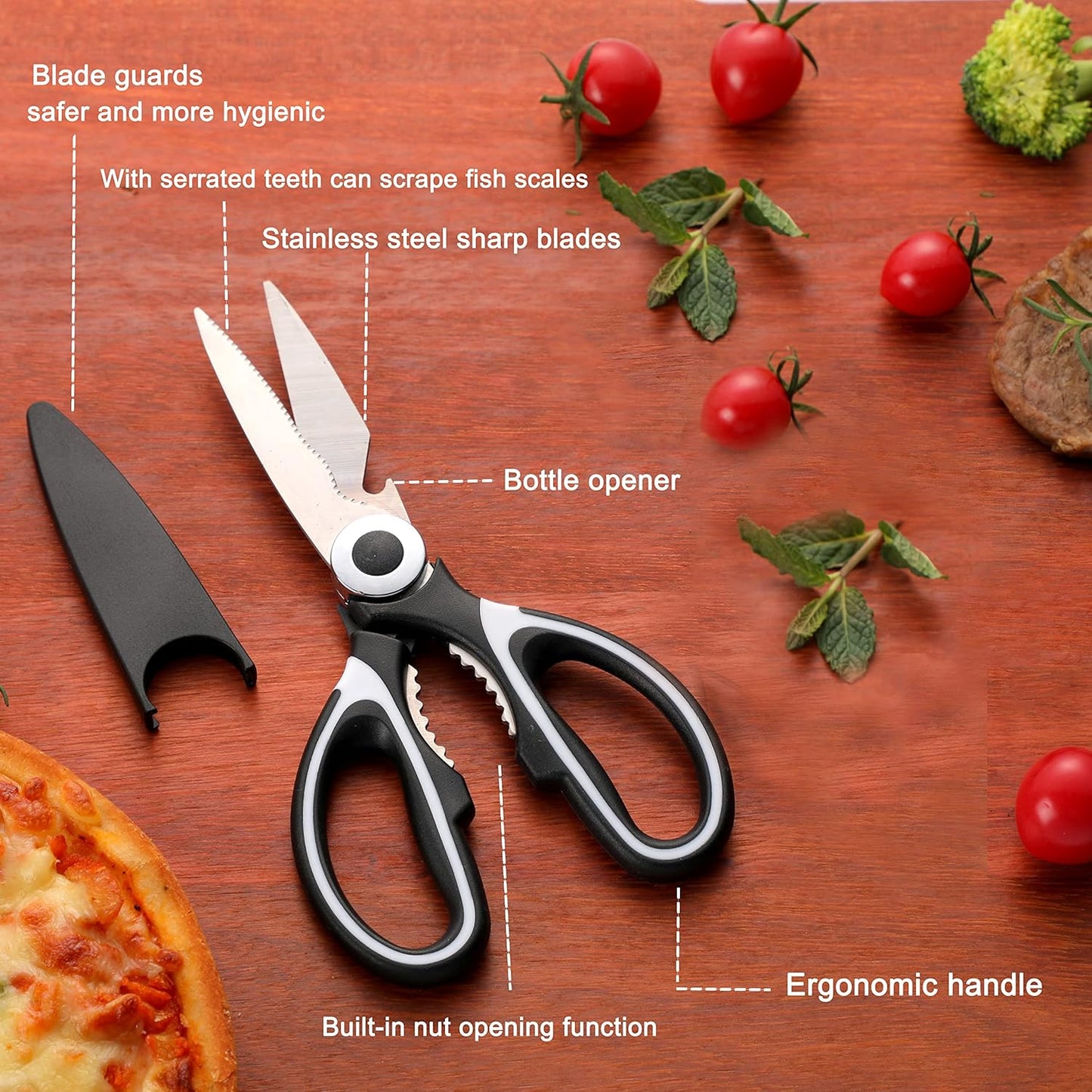 3 Pack Kitchen Scissors & Seafood Scissors Set, Sharp Kitchen Shears | All Purpose Stainless Steel Heavy Duty for Poultry Food Dishwasher Safe with Protective Sheath Comfort-Grip