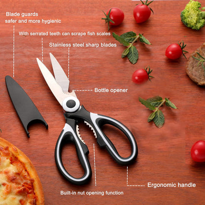 3 Pack Kitchen Scissors & Seafood Scissors Set, Sharp Kitchen Shears | All Purpose Stainless Steel Heavy Duty for Poultry Food Dishwasher Safe with Protective Sheath Comfort-Grip