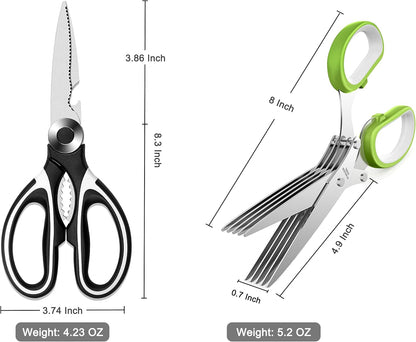 3 Pack Kitchen Scissors & Seafood Scissors Set, Sharp Kitchen Shears | All Purpose Stainless Steel Heavy Duty for Poultry Food Dishwasher Safe with Protective Sheath Comfort-Grip