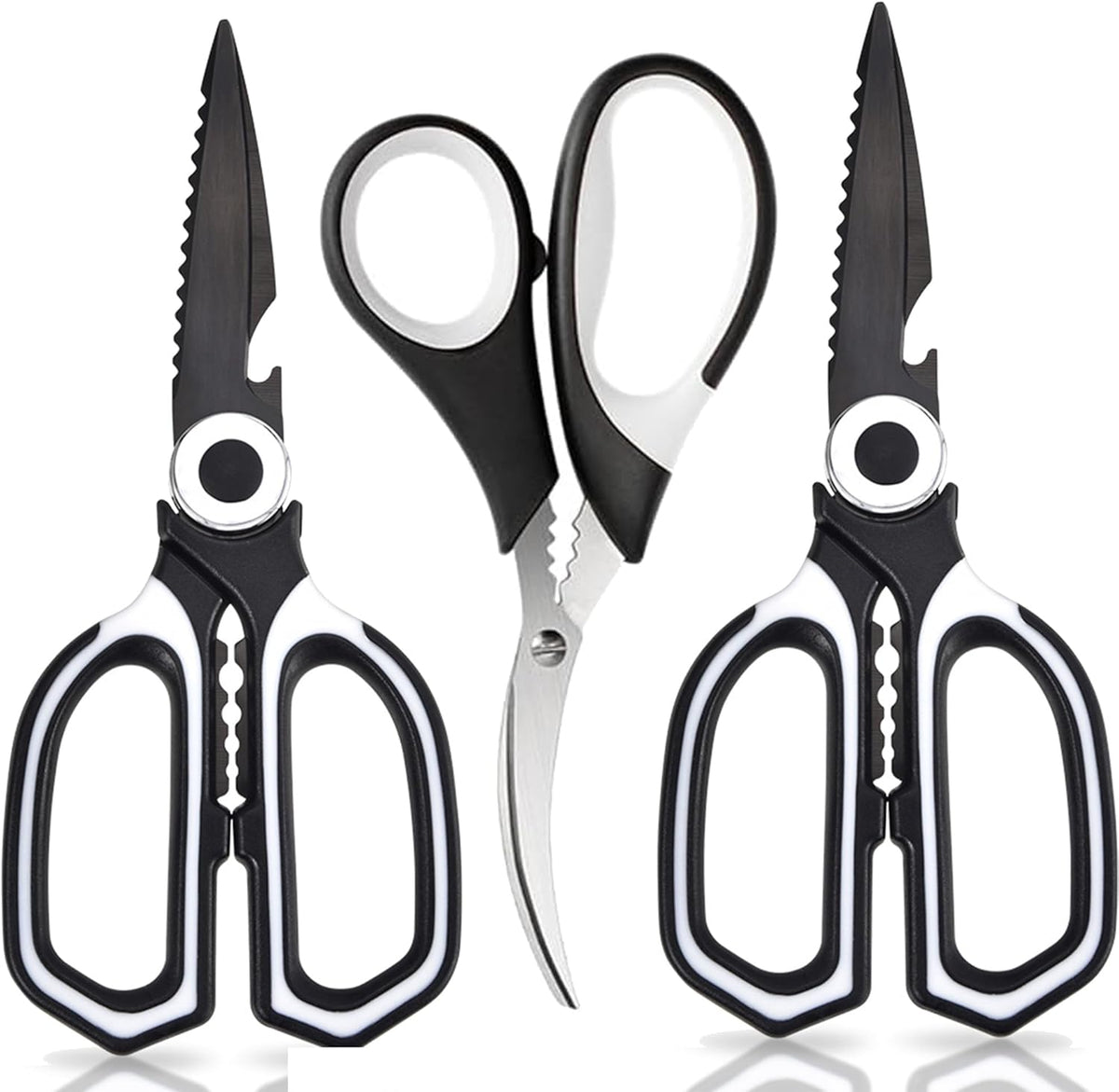3 Pack Kitchen Scissors & Seafood Scissors Set, Sharp Kitchen Shears | All Purpose Stainless Steel Heavy Duty for Poultry Food Dishwasher Safe with Protective Sheath Comfort-Grip