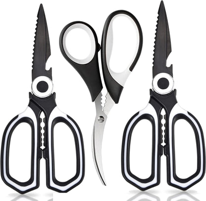 3 Pack Kitchen Scissors & Seafood Scissors Set, Sharp Kitchen Shears | All Purpose Stainless Steel Heavy Duty for Poultry Food Dishwasher Safe with Protective Sheath Comfort-Grip