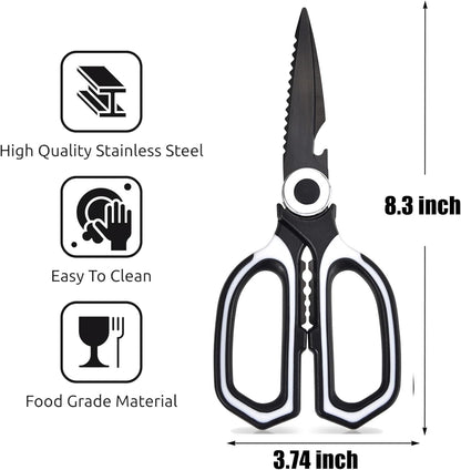 3 Pack Kitchen Scissors & Seafood Scissors Set, Sharp Kitchen Shears | All Purpose Stainless Steel Heavy Duty for Poultry Food Dishwasher Safe with Protective Sheath Comfort-Grip