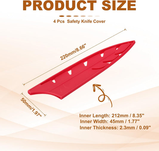 ABS Safety Knife Cover Sleeves for 8" Chef Knife, Universal Chopping Edge Guard Blade Protector Sheath for Kitchen Bar, Red, 21.2cm L, Pack of 4