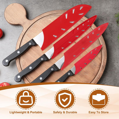 ABS Safety Knife Cover Sleeves for 8" Chef Knife, Universal Chopping Edge Guard Blade Protector Sheath for Kitchen Bar, Red, 21.2cm L, Pack of 4