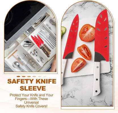 ABS Safety Knife Cover Sleeves for 8" Chef Knife, Universal Chopping Edge Guard Blade Protector Sheath for Kitchen Bar, Red, 21.2cm L, Pack of 4