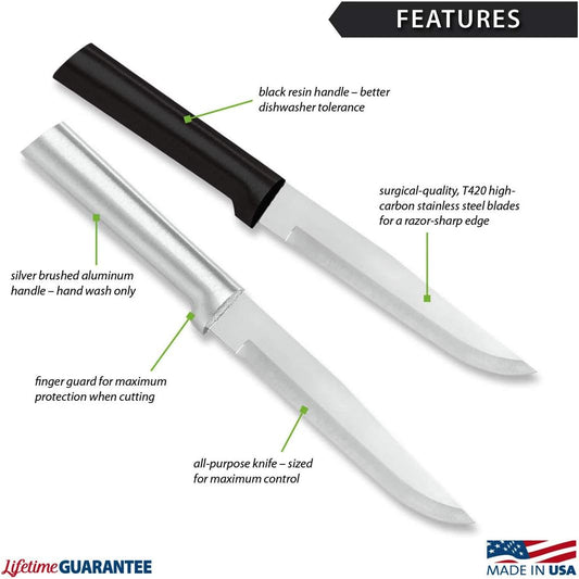 Stubby Butcher Knife (W206), Black Handle, Pack of 2 | 5.38" Stainless Steel Blade, Black Resin Handle
