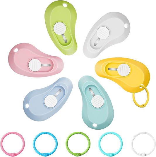 6 Pieces Mini Keychain Box Cutter Small Cute Utility Knife Box Cutter Retractable Letter Opener Pocket Knives Portable Colorful Mini Slides Open for Packages Letter Boxes Paper Cutting DIY