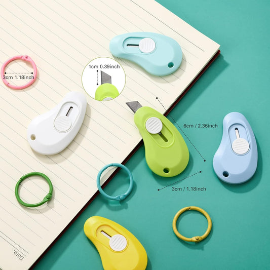 6 Pieces Mini Keychain Box Cutter Small Cute Utility Knife Box Cutter Retractable Letter Opener Pocket Knives Portable Colorful Mini Slides Open for Packages Letter Boxes Paper Cutting DIY